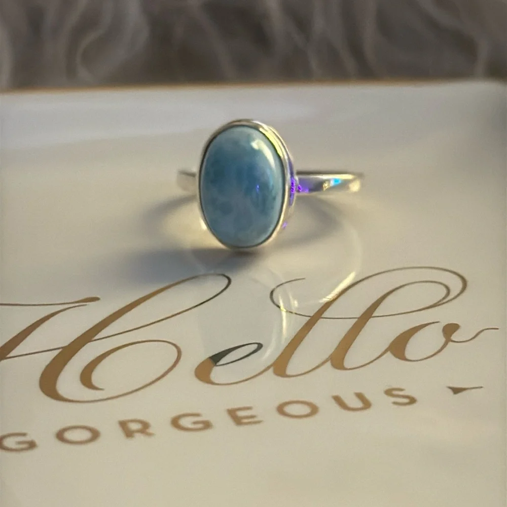 Bold Larimar Silver Statement Ring - Picture 1 of 6